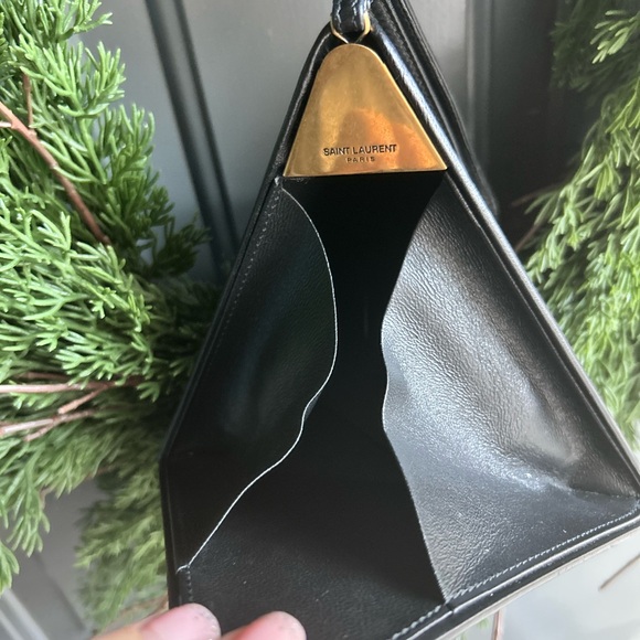 Yves Saint Laurent Black Triangle Clutch with Gold Logo - Picture 3 of 4